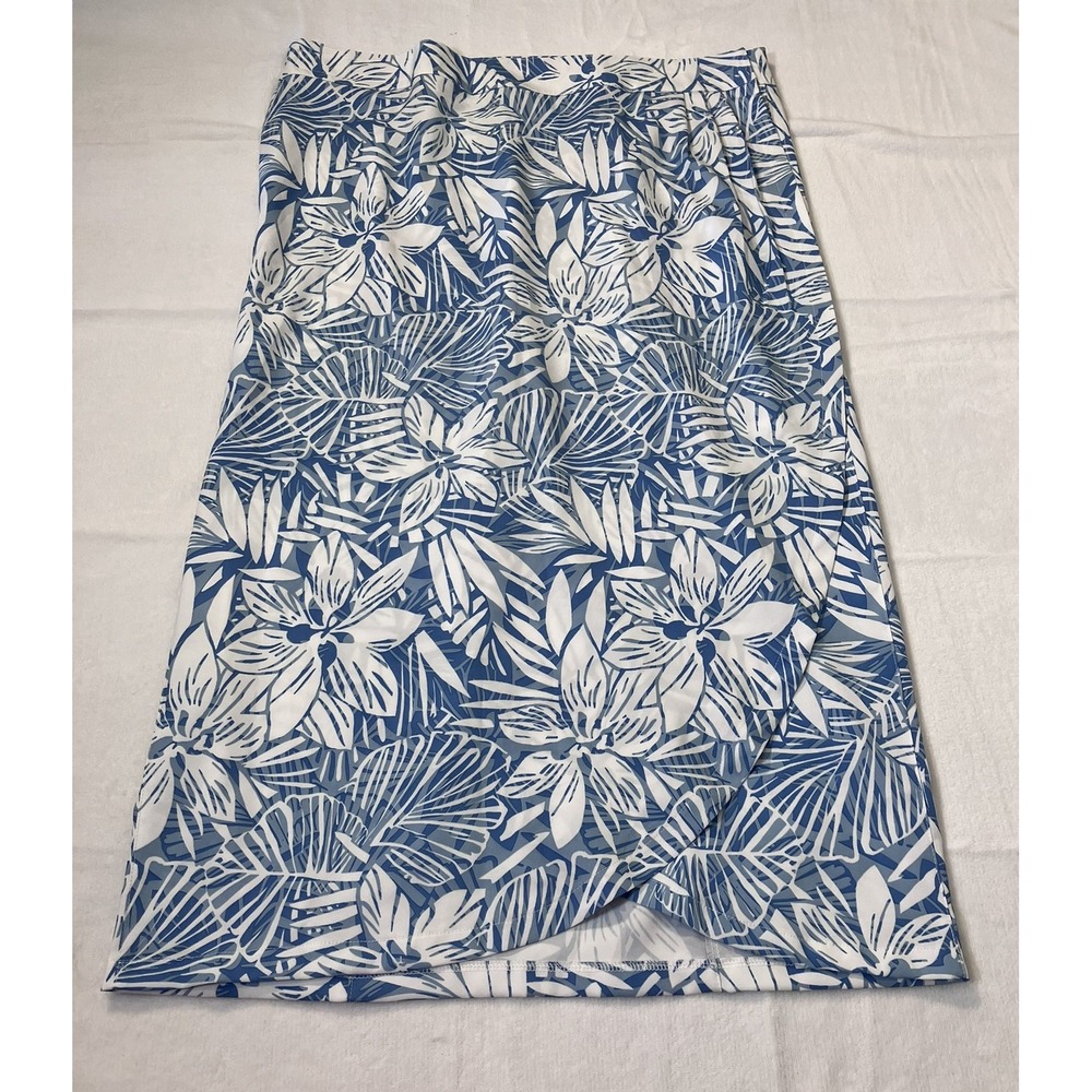 RipSkirt Hawaii Blue White Tropical Floral Wrap‎ Midi Skirt Quick Dry L/M